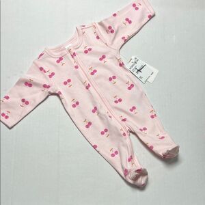 Petit Lem Basics Pink Cherry print footie sleep and play one piece NWT Newborn